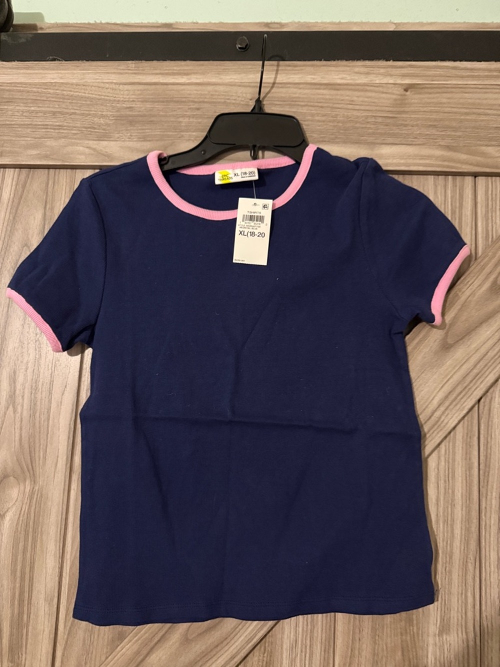 Epic Threads Navy Tee with Pink Trim Short Sleeve Shirt